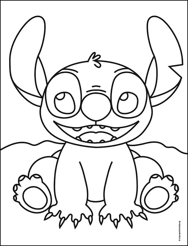 Easy How to Draw Stitch Tutorial and Stitch Coloring Page