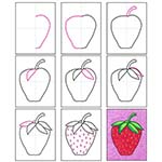 Easy How to Draw a Strawberry Tutorial and Coloring Page