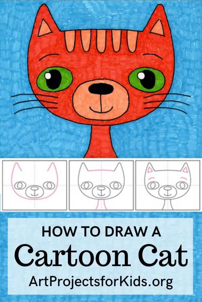 Простой учебник по рисованию мультяшного кота и страница раскраски