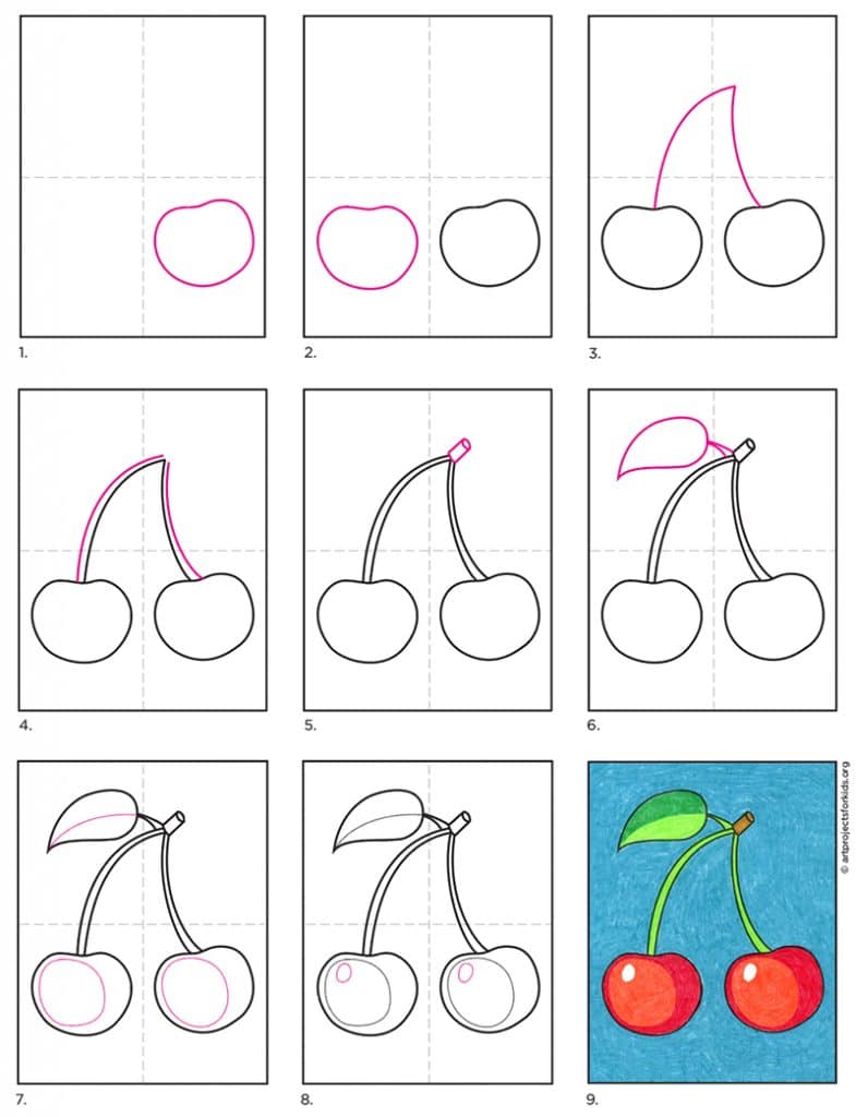 Easy How to Draw a Cherry Tutorial · Art Projects for Kids