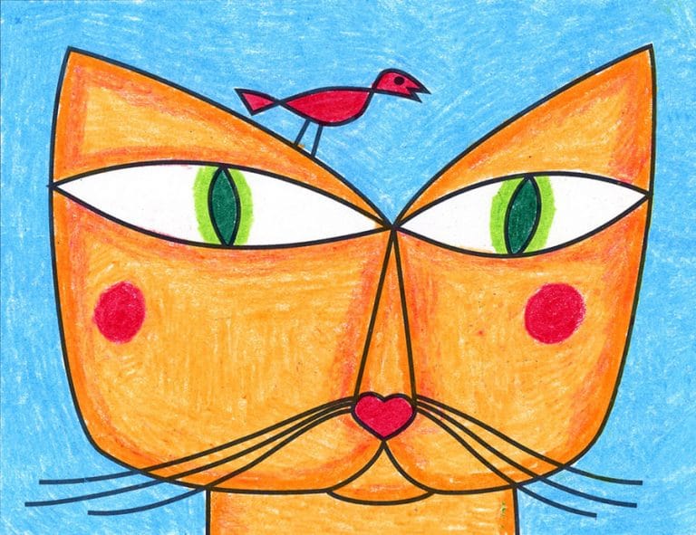 Easy How to Draw a Paul Klee Cat Head Video and Klee Cat Head Coloring Page