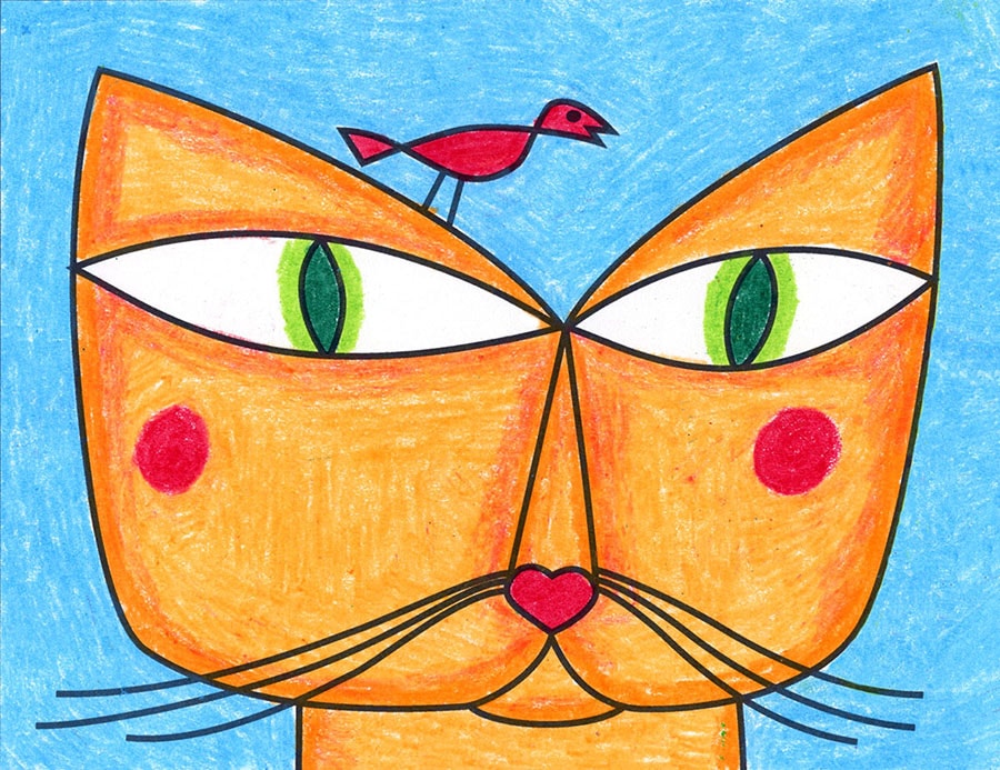 Easy How to Draw a Cat Head in the style of Paul Klee and Klee Cat Head Coloring Page