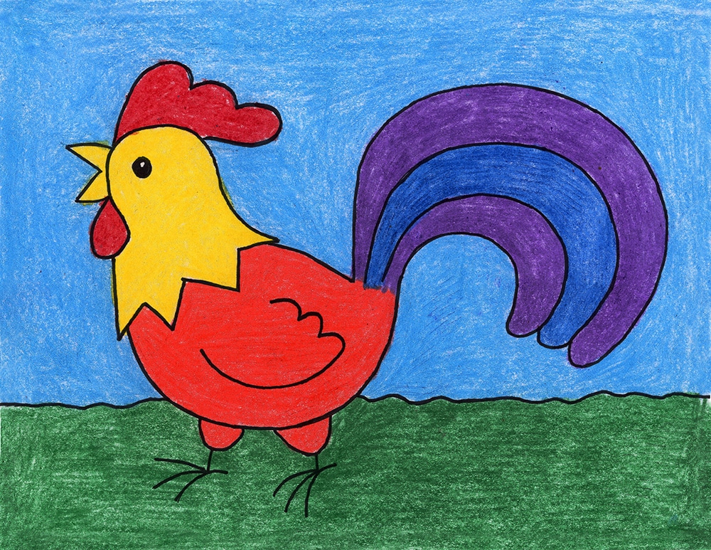 Easy How to Draw a Rooster Tutorial · Step by Step Drawing Lessons for Kids