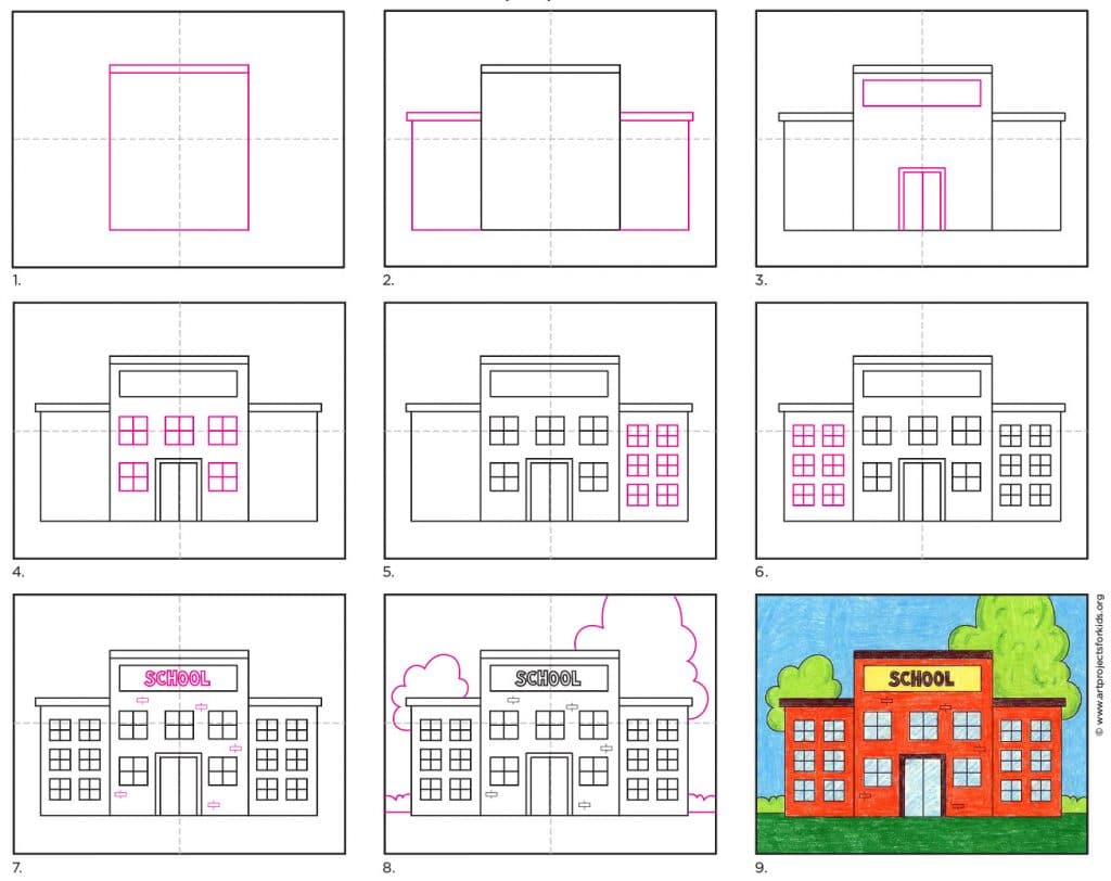 Draw a School diagram 1024x812 - Cách vẽ trường học hạnh phúc đơn giản với 9 bước cơ bản hướng dẫn chi tiết