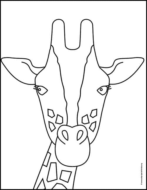 Easy How to Draw a Giraffe Head Tutorial and Giraffe Head Coloring Page