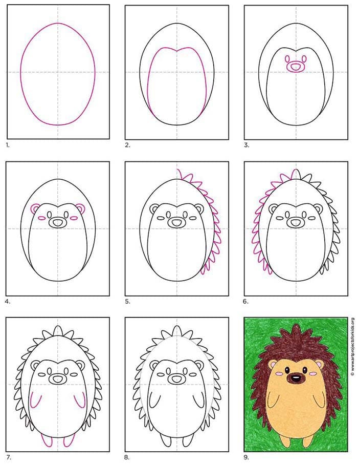 How to Draw a Hedgehog with an easy step by step tutorial.