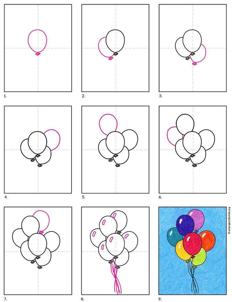 How To Draw Balloons - Very Easy Beginner Drawing Lesson for Kids