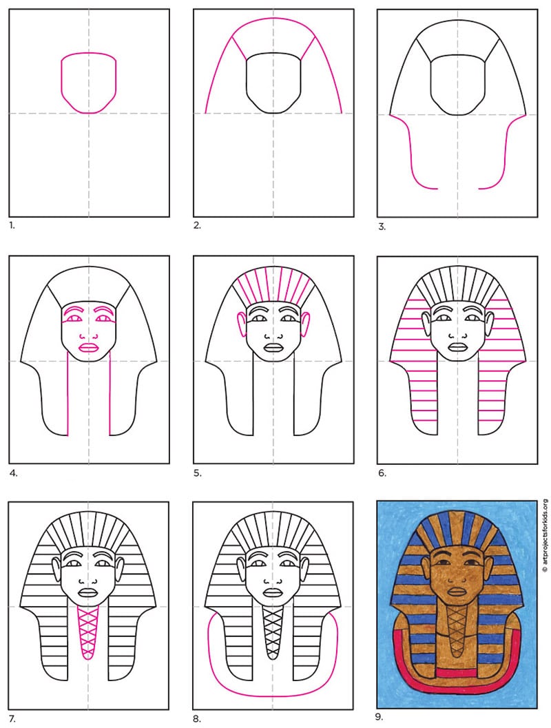 Easy How to Draw King Tut Tutorial and King Tut Coloring Page