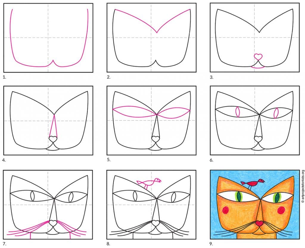 how to draw a cat head