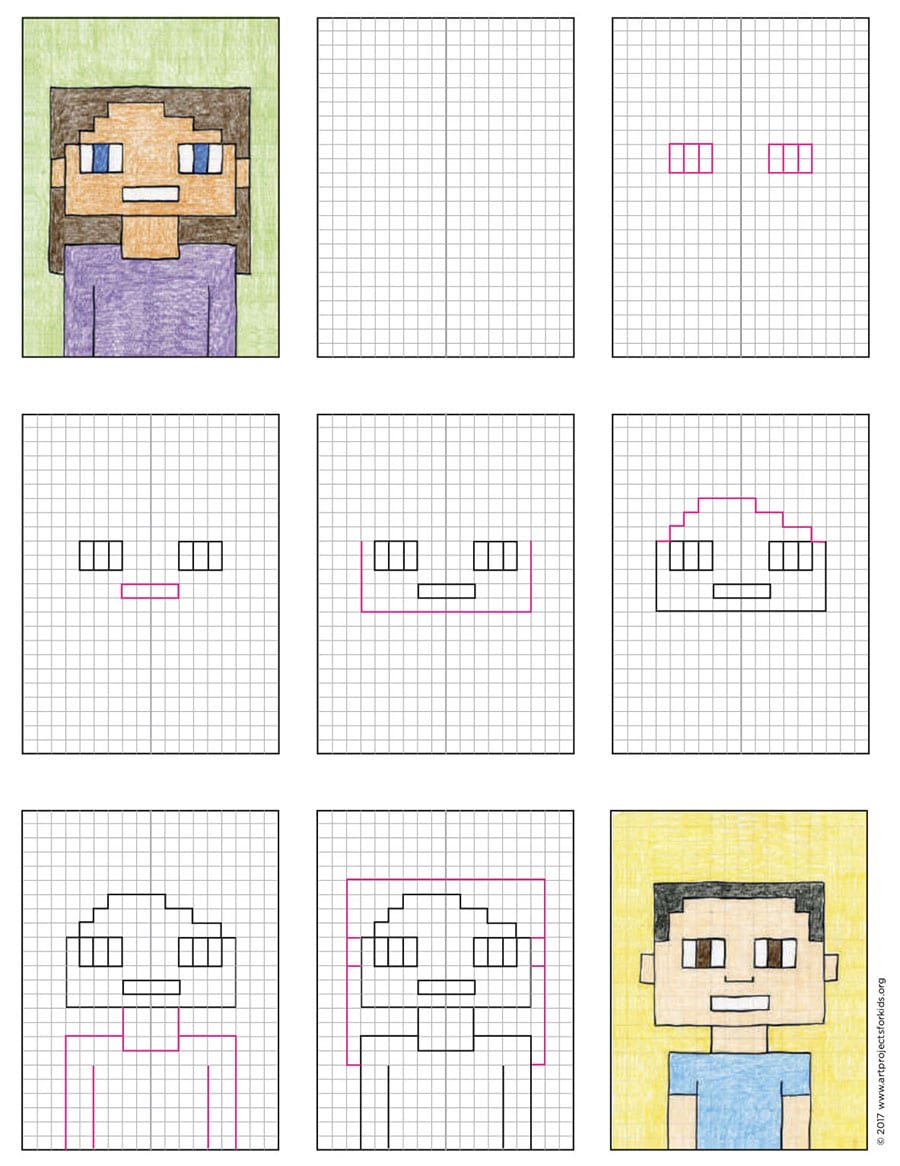 Easy How to Draw a Minecraft Selfie Tutorial and Minecraft Coloring Page