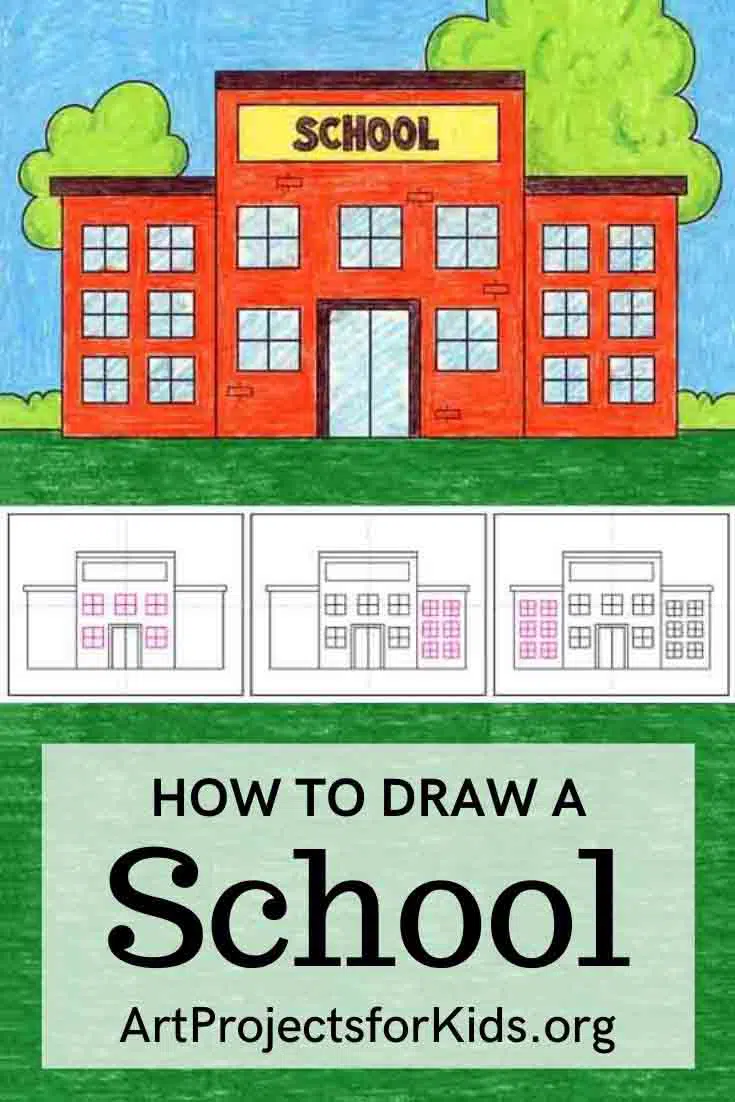 Easy How to Draw a School Tutorial Video and School Coloring Page | Drawing  lessons for kids, School coloring pages, Step by step school