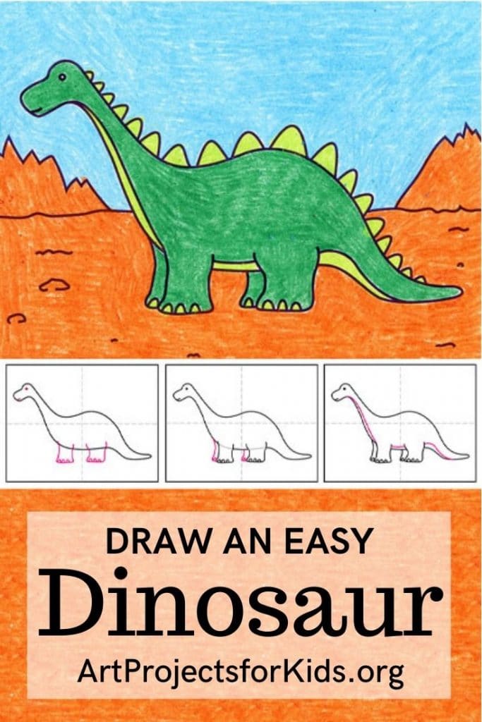 Dino Easy for Pinterest 683x1024 - Hướng dẫn cách vẽ con khủng long đơn giản với 8 bước cơ bản