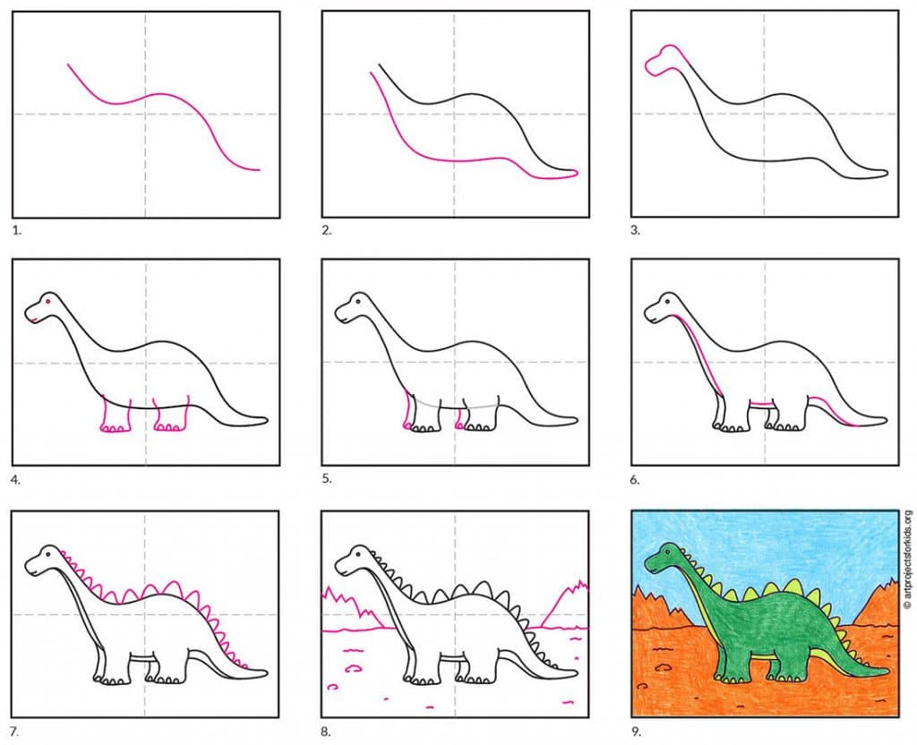 how to draw an easy dinosaur