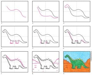 How to Draw an Easy Dinosaur · Step by Step Drawing Lesson for Kids