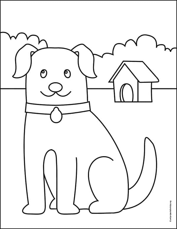 Easy How to Draw a Dog Tutorial and Dog Drawing Coloring Page