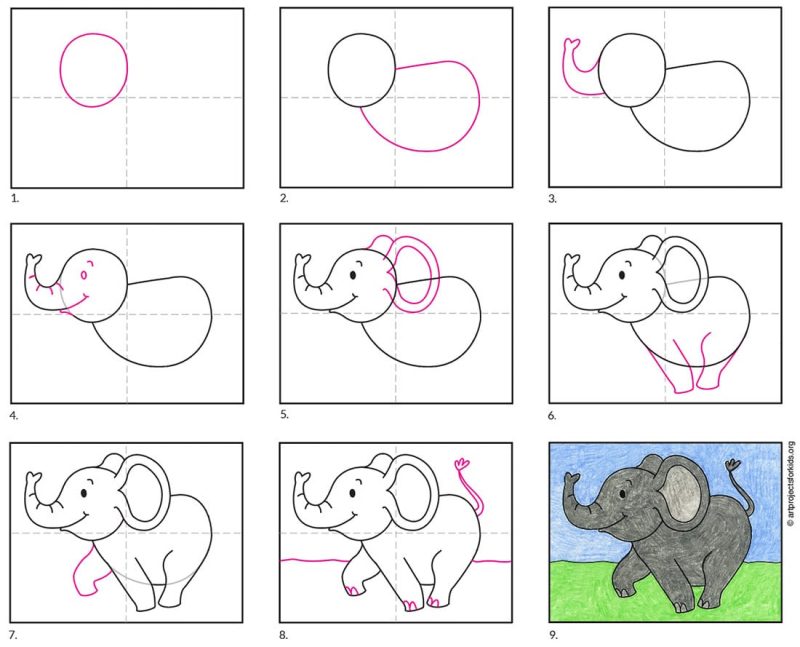 Easy How to Draw a Baby Elephant Tutorial and Coloring Page · Art ...