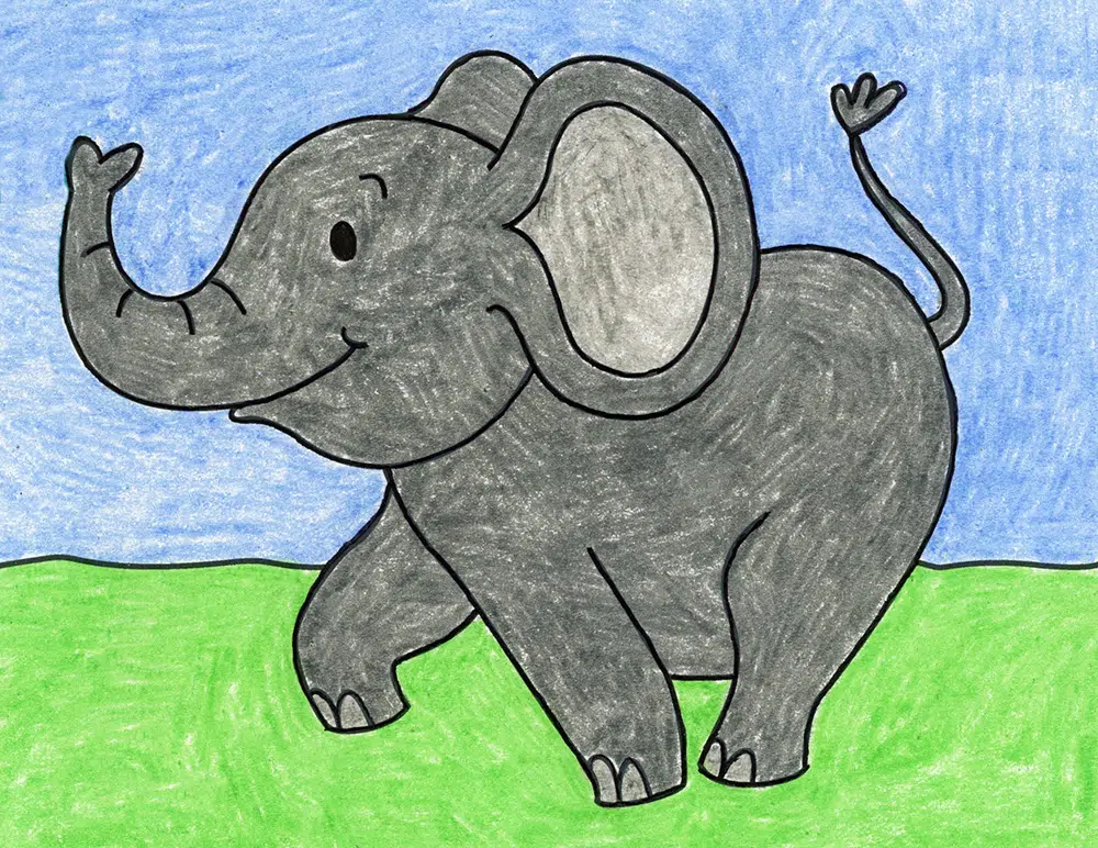 Easy How to Draw a Baby Elephant Tutorial and Coloring Page