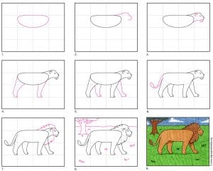 Easy How to Draw a Lion Tutorial and Lion Coloring Page