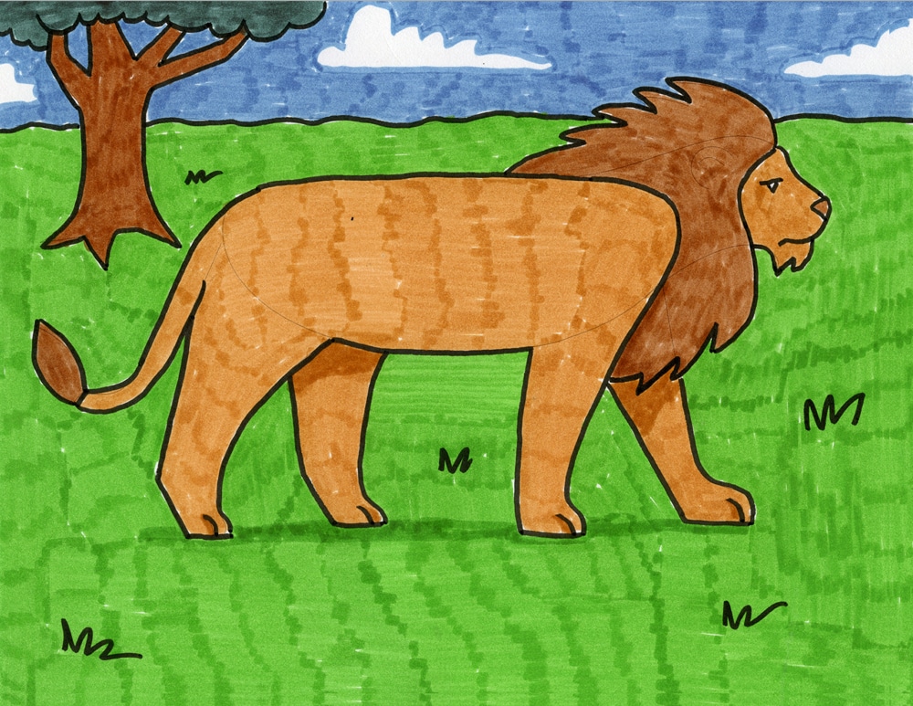 Easy How to Draw a Lion Tutorial and Lion Coloring Page