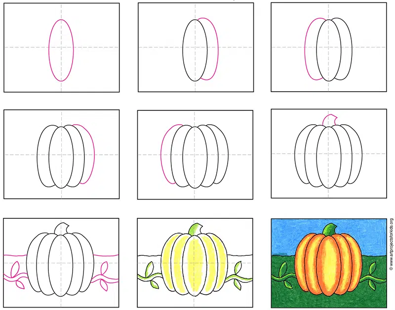 Learn how to draw a pumpkin with an easy step by step tutorial. 