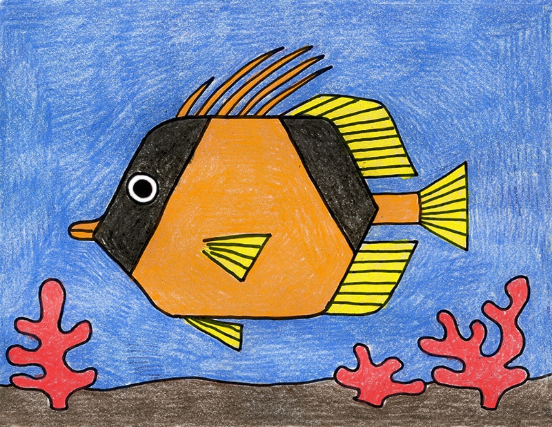 school of tropical fish drawing