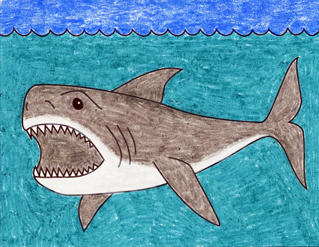 Easy How to Draw a Megalodon Shark Tutorial and Megalodon Shark Coloring Page