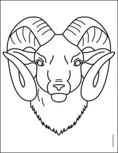 Easy How to Draw a Ram Head Tutorial and Ram Head Coloring Page