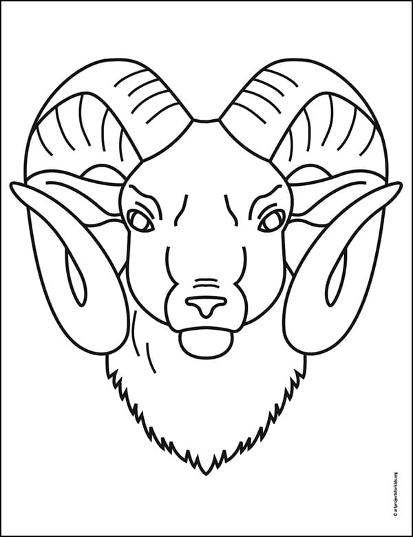 Easy How to Draw a Ram Head Tutorial and Ram Head Coloring Page