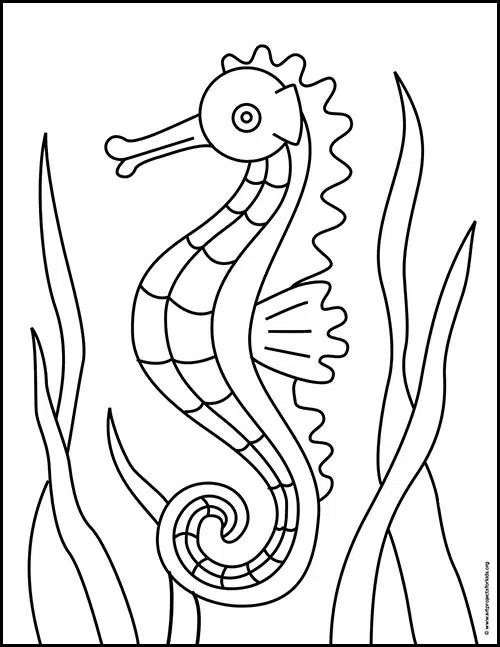 Easy How to Draw a Seahorse Tutorial and Seahorse Coloring Page ...
