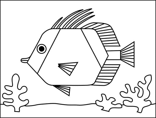 Easy How to Draw Tropical Fish Tutorial and Tropical Fish Coloring Page
