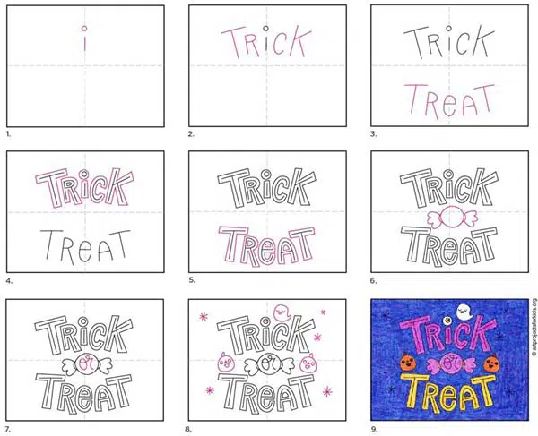 Beginner Hand Lettering Project and Trick or Treat Coloring Page