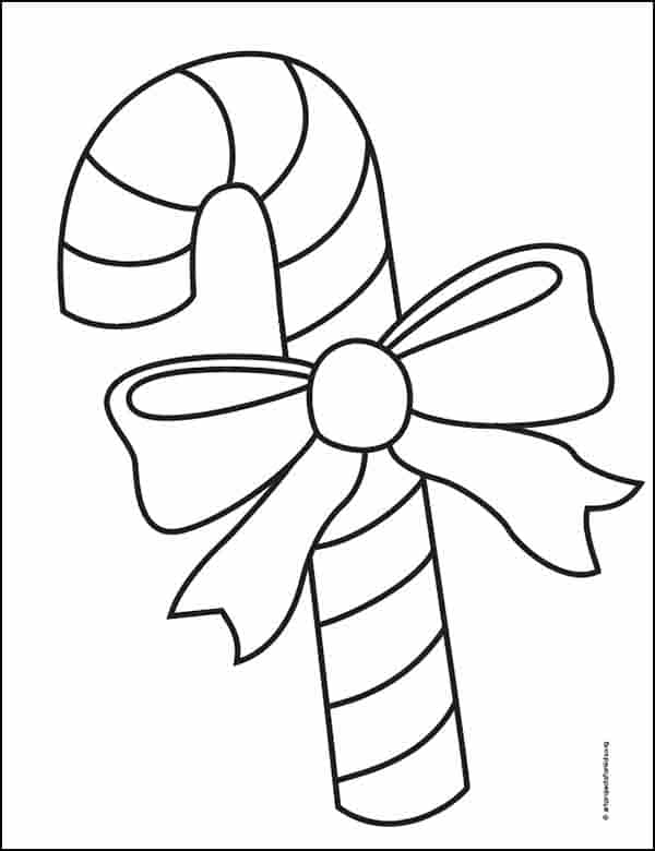 Easy How to Draw a Candy Cane Tutorial and Candy Cane Coloring Page