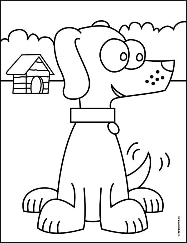 Cartoon Dog Coloring page, available as a free download. Part of a large Coloring Page Gallery.