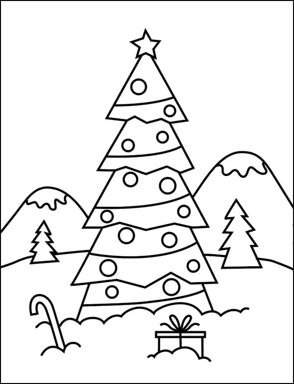 christmas tree drawing black and white