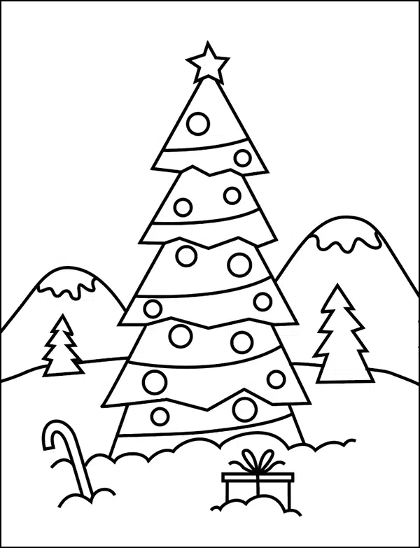 Easy How to Draw a Christmas Tree Tutorial Video, Coloring Page