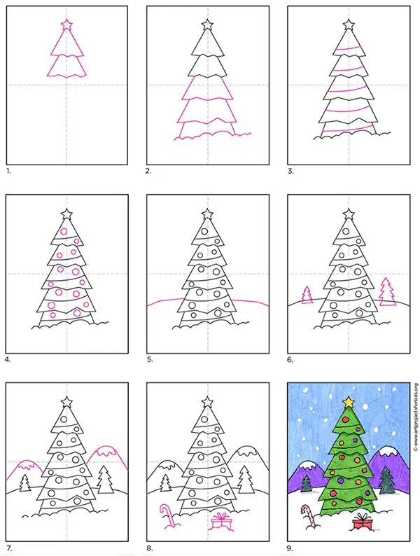 CHRISTMAS TREE DRAWING 🌈EASY COLOURING 🌈STEP BY STEP - YouTube