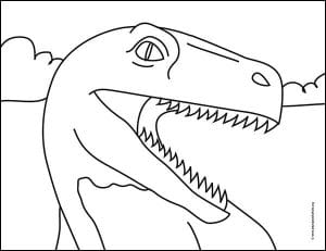 How to Draw a Dinosaur Head Tutorial and Dinosaur Coloring Page