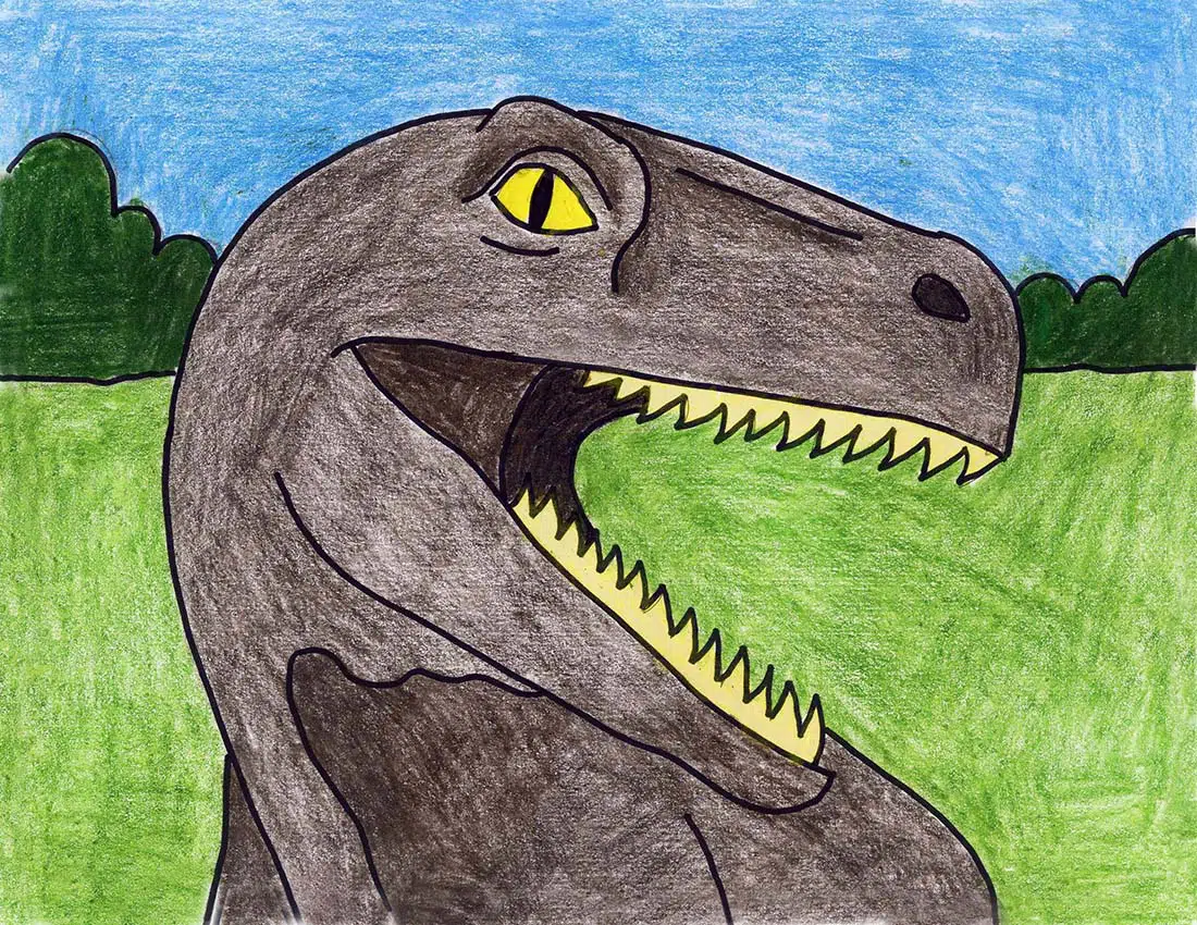 Easy How to Draw a Dinosaur Head Tutorial and Dinosaur Head Coloring Page