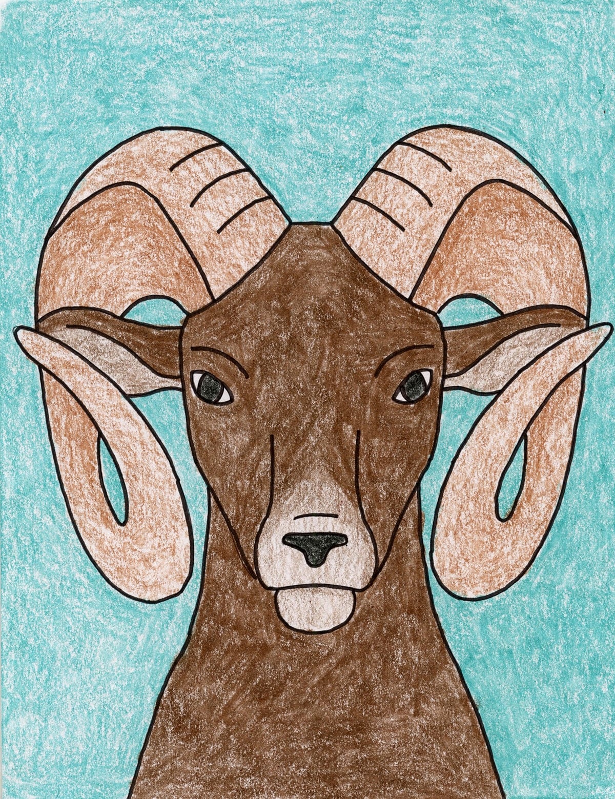 Ram Drawing: Easy How to Draw a Ram Face with Horns for Kids