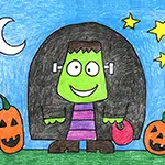 How to Draw Frankenstein Easy Tutorial and Coloring Page
