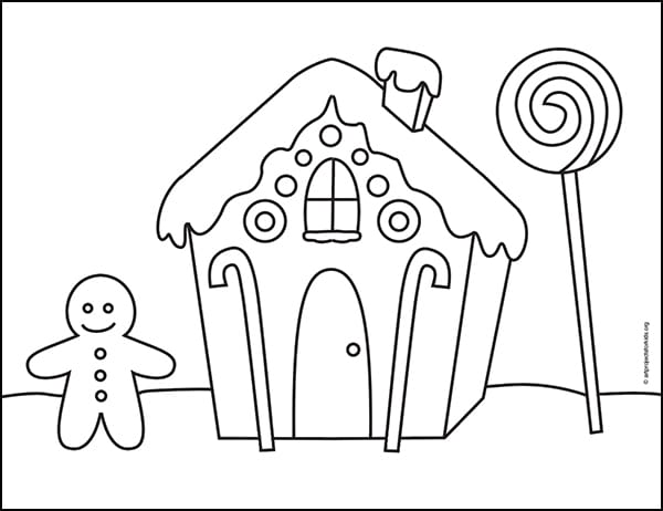 Gingerbread House Coloring page, available as a free download.