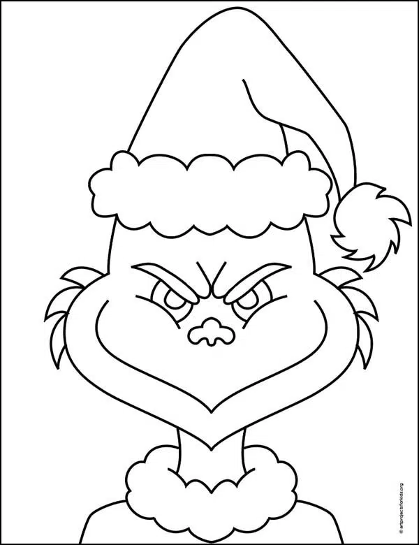 Easy How to Draw the Grinch Tutorial Video, Grinch Coloring Page