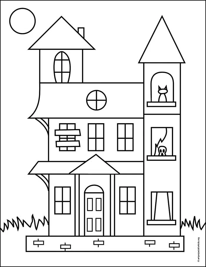 Haunted House Coloring page, available as a free download.