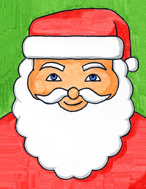 A drawing of a Santa's Face, made with the help of an easy step by step tutorial.
