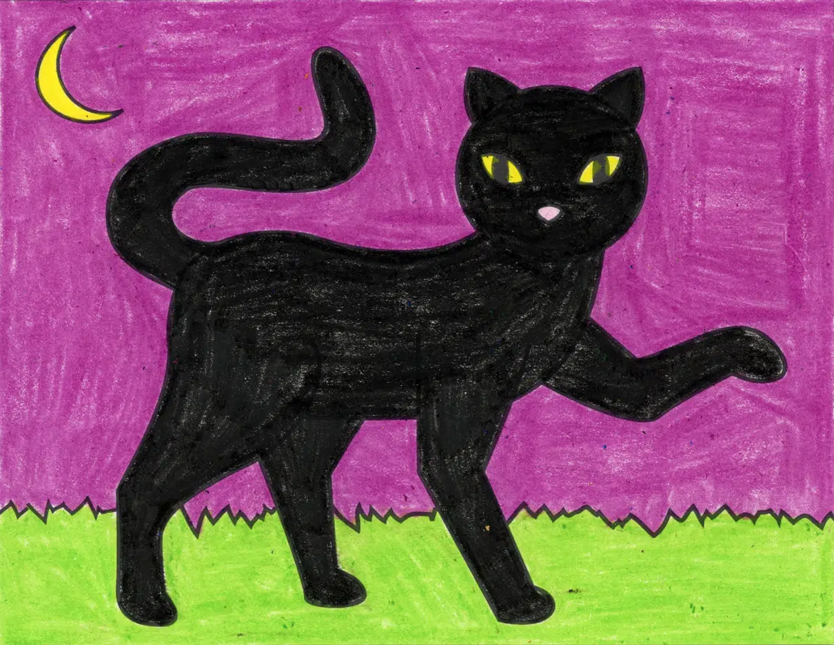 How to Draw a Black Cat for Halloween Real Easy