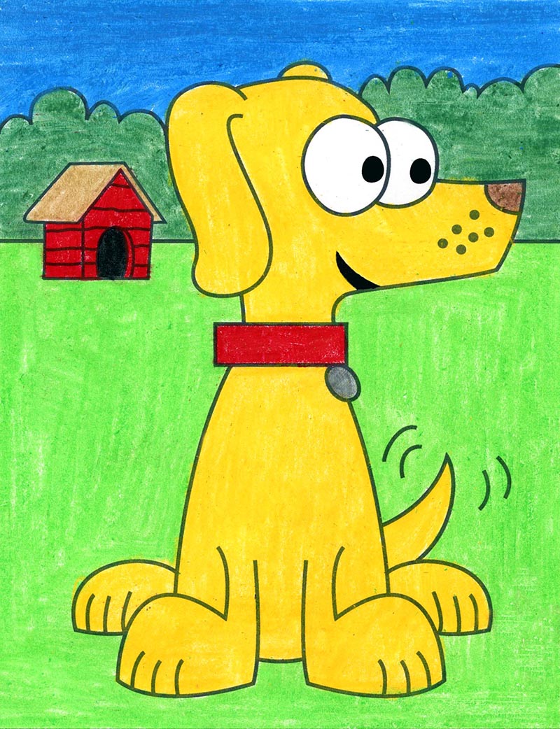 Easy How to Draw a Cartoon Dog Tutorial and Cartoon Dog Coloring Page