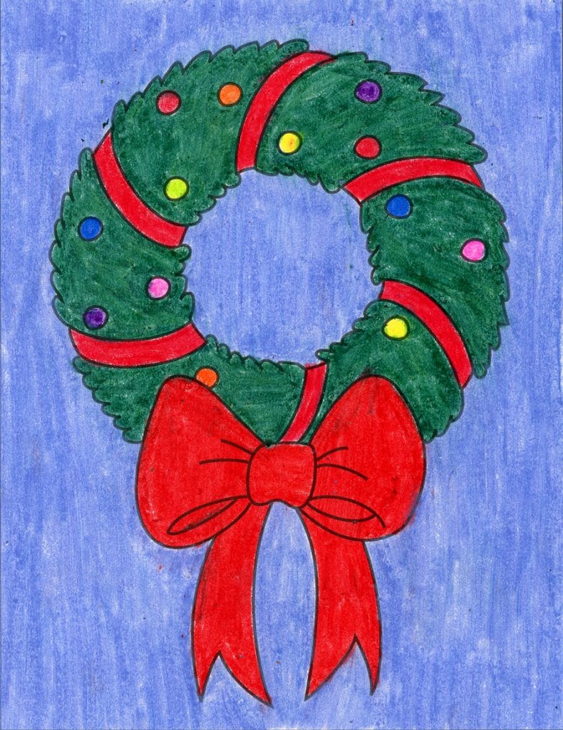 A drawing of a Wreath, made with the help of an easy step by step tutorial.