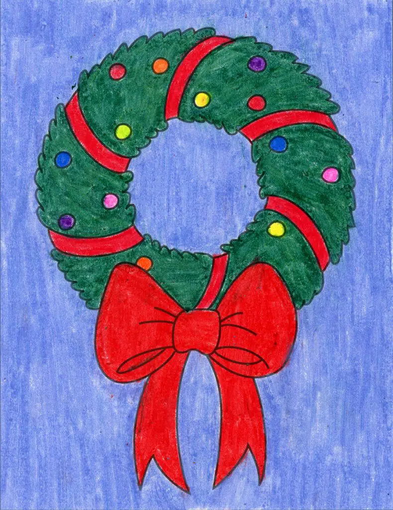 A drawing of a Wreath, made with the help of an easy step by step tutorial.