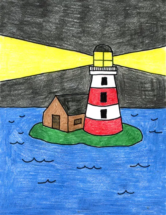 Easy How to Draw a Lighthouse Tutorial and Lighthouse Coloring Page