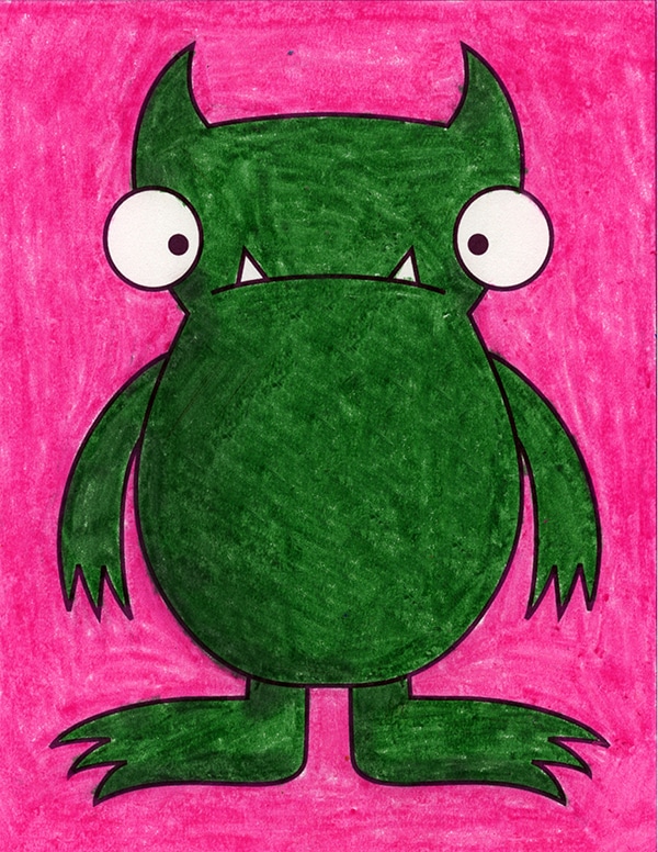 Easy How to Draw a Monster Tutorial and Monster Coloring Page